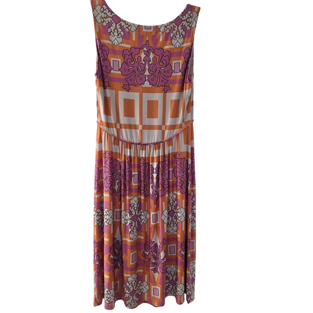 Olian Maternity Sleeveless Geometric Damask Print Tie Waist Midi Dress Pink NWOT